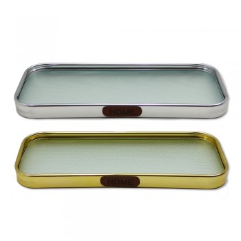 BANDEJA DECORATIVA EM VIDRO COM BORDAS METALIZADA REF: AP6882-71