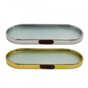 BANDEJA DECORATIVA EM VIDRO COM BORDAS METALIZADA REF: AP6882-73 BANDEJA DECORATIVA EM VIDRO COM BORDAS METALIZADA REF: AP6882-73