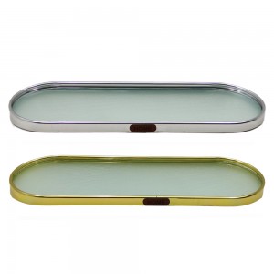 BANDEJA DECORATIVA EM VIDRO COM BORDAS METALIZADA REF: AP6882-74 BANDEJA DECORATIVA EM VIDRO COM BORDAS METALIZADA REF: AP6882-74