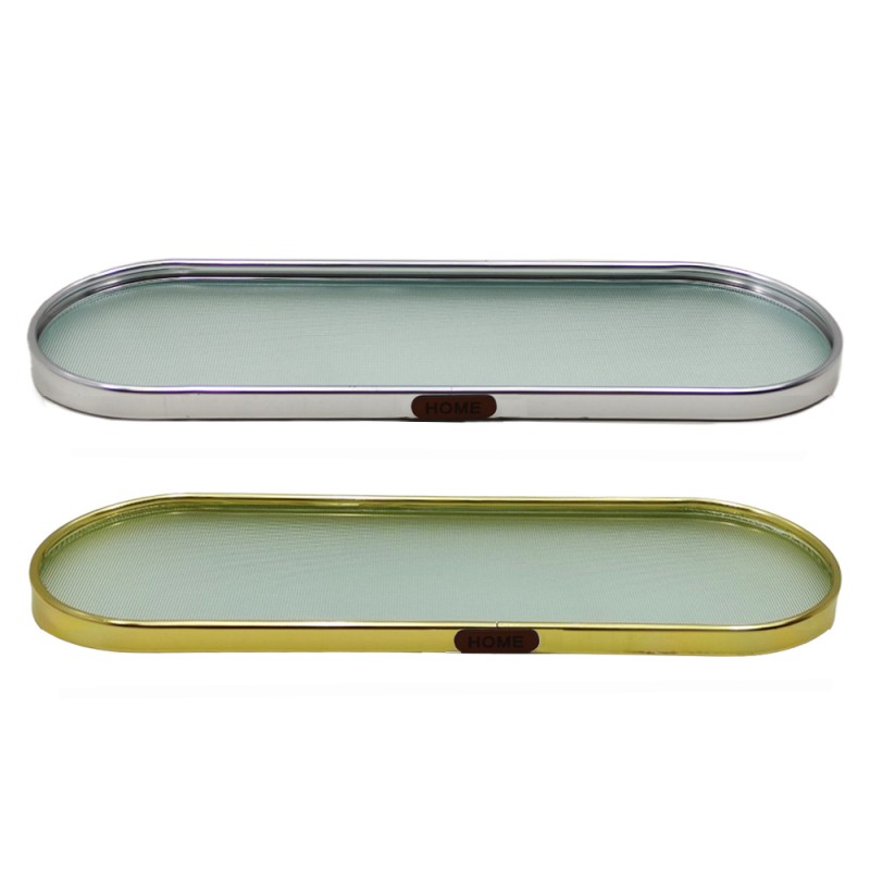 BANDEJA DECORATIVA EM VIDRO COM BORDAS METALIZADA REF: AP6882-74 BANDEJA DECORATIVA EM VIDRO COM BORDAS METALIZADA REF: AP6882-74