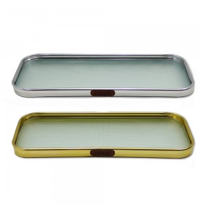 BANDEJA DECORATIVA EM VIDRO COM BORDAS METALIZADA REF: AP6882-75 BANDEJA DECORATIVA EM VIDRO COM BORDAS METALIZADA REF: AP6882-75