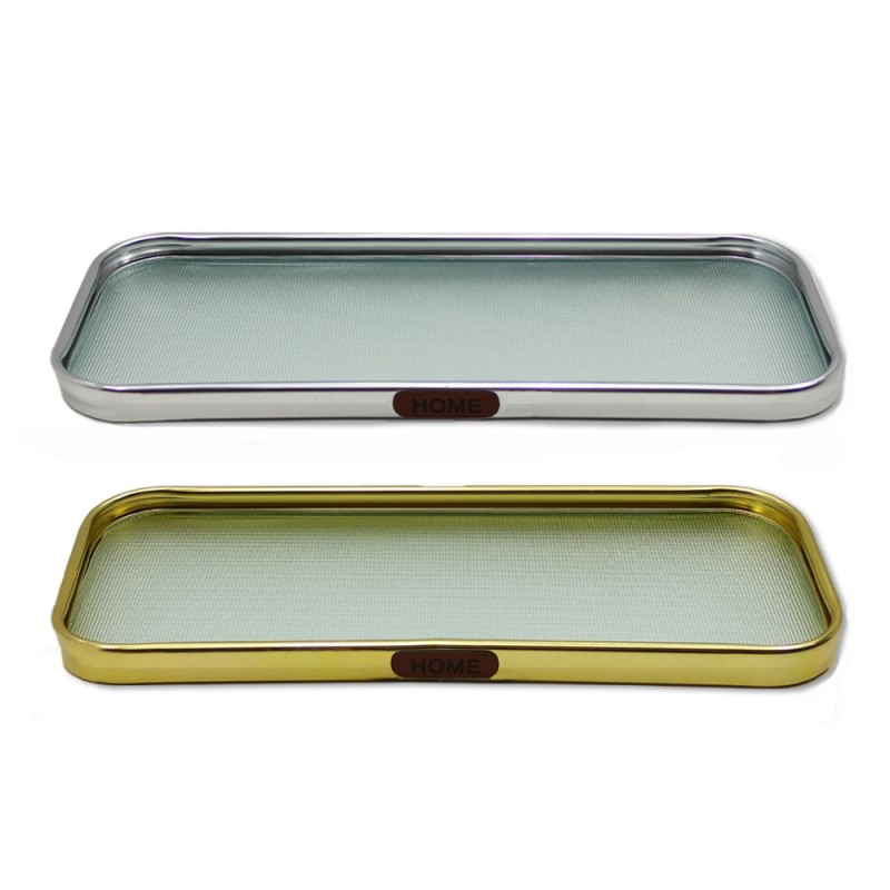 BANDEJA DECORATIVA EM VIDRO COM BORDAS METALIZADA REF: AP6882-75