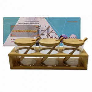 KIT 3 POTES DE VIDRO COM TAMPA E SUPORTE EM BAMBU REF: APDL88-3