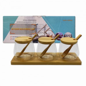 KIT 3 POTES DE VIDRO COM TAMPA E SUPORTE EM BAMBU REF: APZ-3