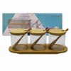 KIT DE 3 POTES PORTA CONDIMENTO DE VIDRO CONTENDO TAMPA E BASE EM BAMBU: APW88-3