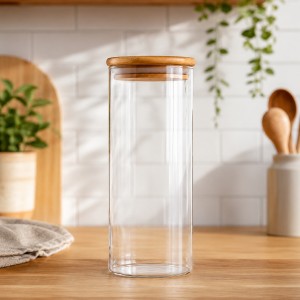 POTE DE VIDRO COM TAMPA DE BAMBU 245ML REF: APP60100
