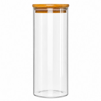 POTE DE VIDRO COM TAMPA DE BAMBU 245ML REF: APP60100