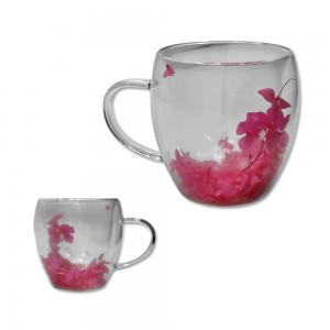 CANECA COM PAREDE DUPLA MODELO FLORES EM VIDRO 250ML REF: AP3F-25 CANECA COM PAREDE DUPLA MODELO FLORES EM VIDRO 250ML REF: AP3F-25