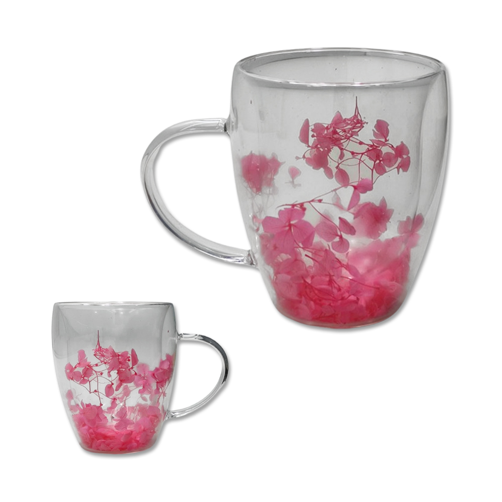 CANECA COM PAREDE DUPLA MODELO FLORES EM VIDRO 350ML REF: AP3F-35