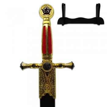 ESPADA DECORATIVA COM LÂMINA SEM CORTE DE METAL E SUPORTE DE MADEIRA REF: PFL9137RD