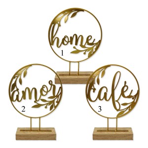 PLACA DECORATIVA DE MESA EM MADEIRA E METAL REF: APRL004GD PLACA DECORATIVA DE MESA EM MADEIRA E METAL REF: APRL004GD