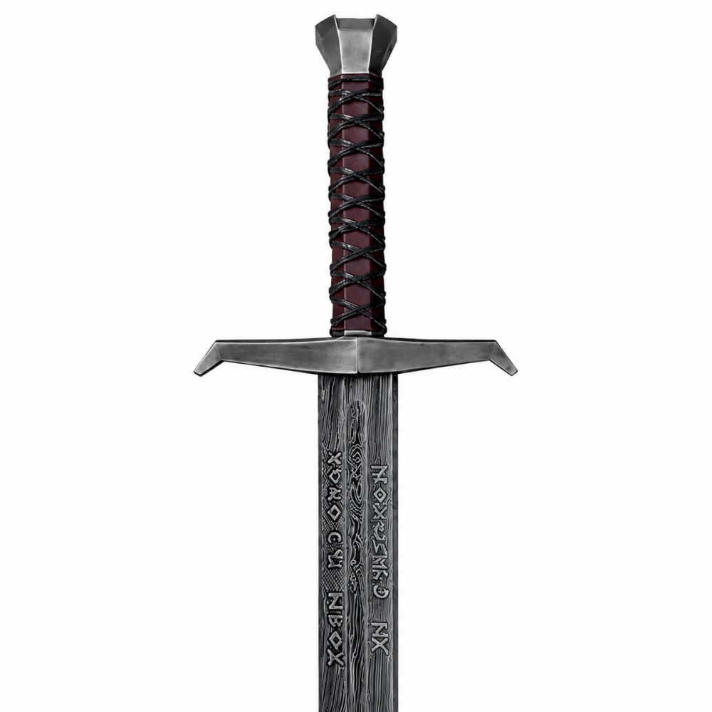 ESPADA DECORATIVA DE METAL COM LÂMINA SEM CORTE E SUPORTE DE MADEIRA REF: PFL18909