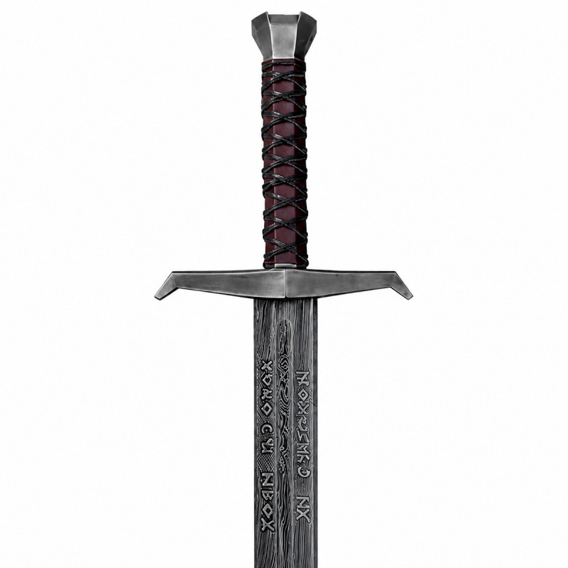 ESPADA DECORATIVA DE METAL COM LÂMINA SEM CORTE E SUPORTE DE MADEIRA REF: PFL18909