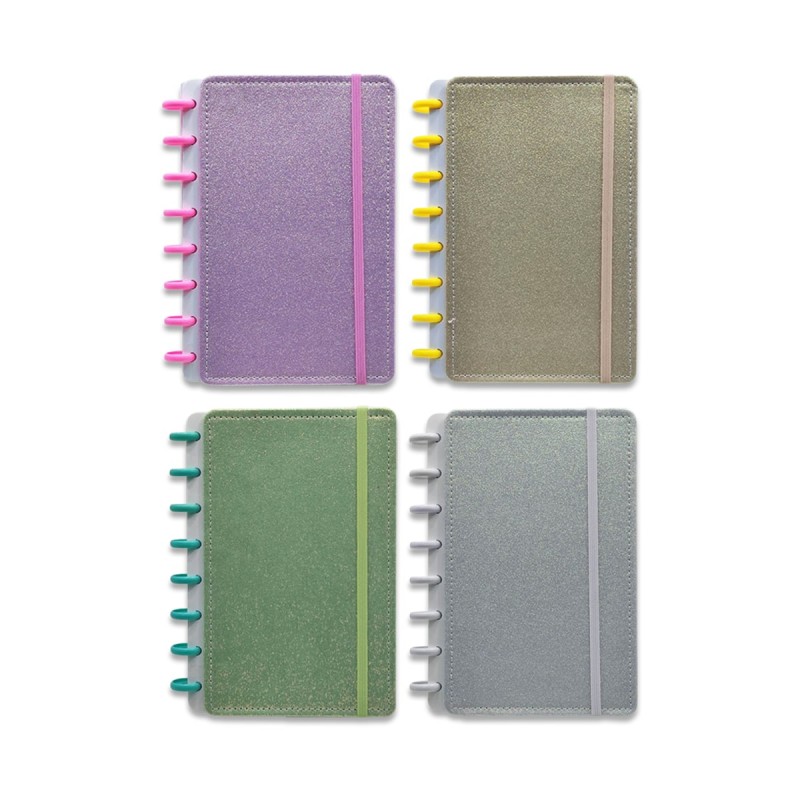 CADERNO A5 DE DISCO PARA ANOTAÇOES COM GLITTER  80 FOLHAS EM PLÁSTICO REF: AP8313-A5
