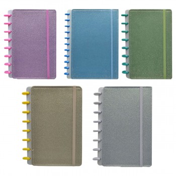CADERNO A4 DE DISCO PARA ANOTAÇOES COM GLITTER COM 80 FOLHAS EM PLÁSTICO REF: AP8313-A4