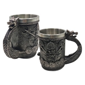 CANECA COM ALÇA MODELO VIKINGS 600ML EM METAL INOX E REVESTIDA DE RESINA DE PVC REF: AP230084