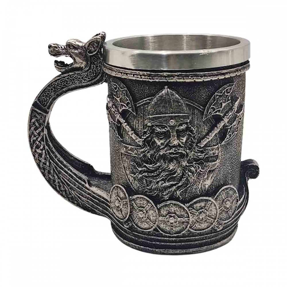 CANECA COM ALÇA MODELO VIKINGS 600ML EM METAL INOX E REVESTIDA DE RESINA DE PVC REF: AP230084