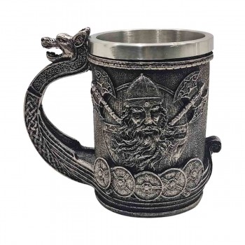 CANECA COM ALÇA MODELO VIKINGS 600ML EM METAL INOX E REVESTIDA DE RESINA DE PVC REF: AP230084