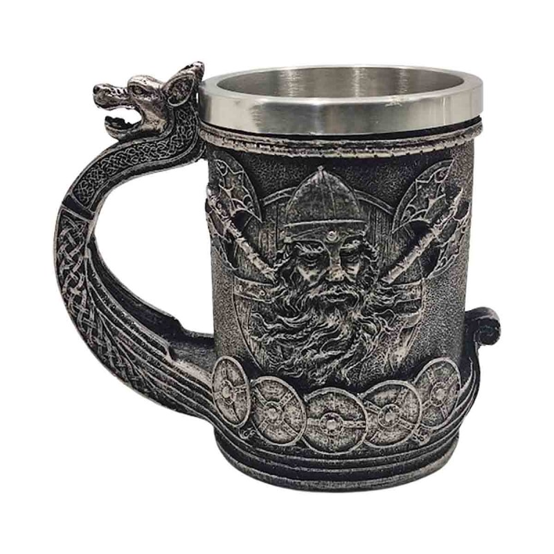 CANECA COM ALÇA MODELO VIKINGS 600ML EM METAL INOX E REVESTIDA DE RESINA DE PVC REF: AP230084