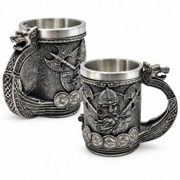 CANECA COM ALÇA MODELO VIKINGS 600ML EM METAL INOX E REVESTIDA DE RESINA DE PVC REF: AP230084