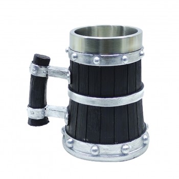 CANECA COM ALÇA MODELO BARRIL 600ML EM METAL INOX E REVESTIDA DE RESINA DE PVC REF: AP230094