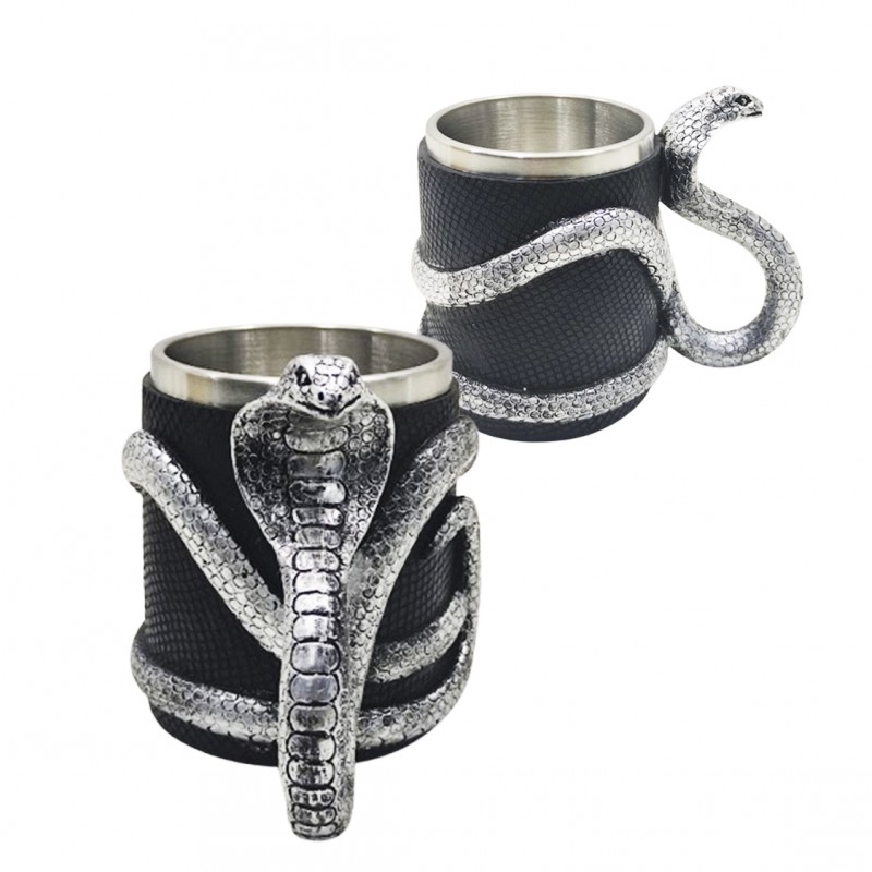 CANECA COM ALÇA MODELO COBRA 400ML EM METAL INOX E REVESTIDA DE RESINA DE PVC REF: AP230071SL