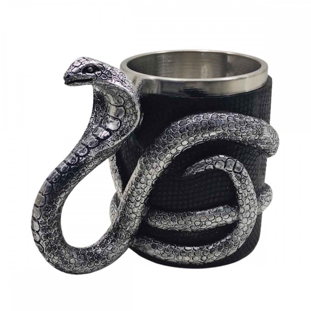 CANECA COM ALÇA MODELO COBRA 400ML EM METAL INOX E REVESTIDA DE RESINA DE PVC REF: AP230071SL