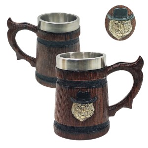 CANECA COM ALÇA MODELO GATO 600ML EM METAL INOX E REVESTIDA DE RESINA DE PVC REF: AP230074