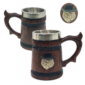 CANECA COM ALÇA MODELO GATO 600ML EM METAL INOX E REVESTIDA DE RESINA DE PVC REF: AP230074