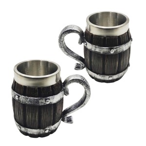CANECA COM ALÇA MODELO BARRIL 600ML EM METAL INOX E REVESTIDA DE RESINA DE PVC REF: AP230075