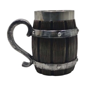 CANECA COM ALÇA MODELO BARRIL 600ML EM METAL INOX E REVESTIDA DE RESINA DE PVC REF: AP230075