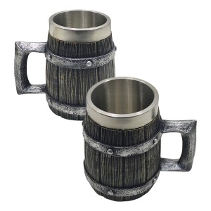 CANECA MODELO BARRIL COM ALÇA CAPACIDADE 600ML EM METAL INOX E REVESTIDA DE RESINA DE PVC REF: AP230076