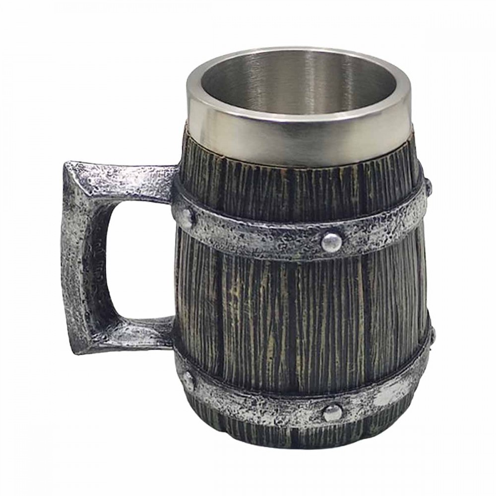 CANECA MODELO BARRIL COM ALÇA CAPACIDADE 600ML EM METAL INOX E REVESTIDA DE RESINA DE PVC REF: AP230076