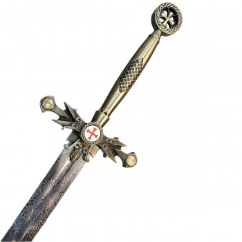 ESPADA DECORATIVA COM LÂMINA SEM CORTE DE METAL E SUPORTE DE MADEIRA REF: PFL249123