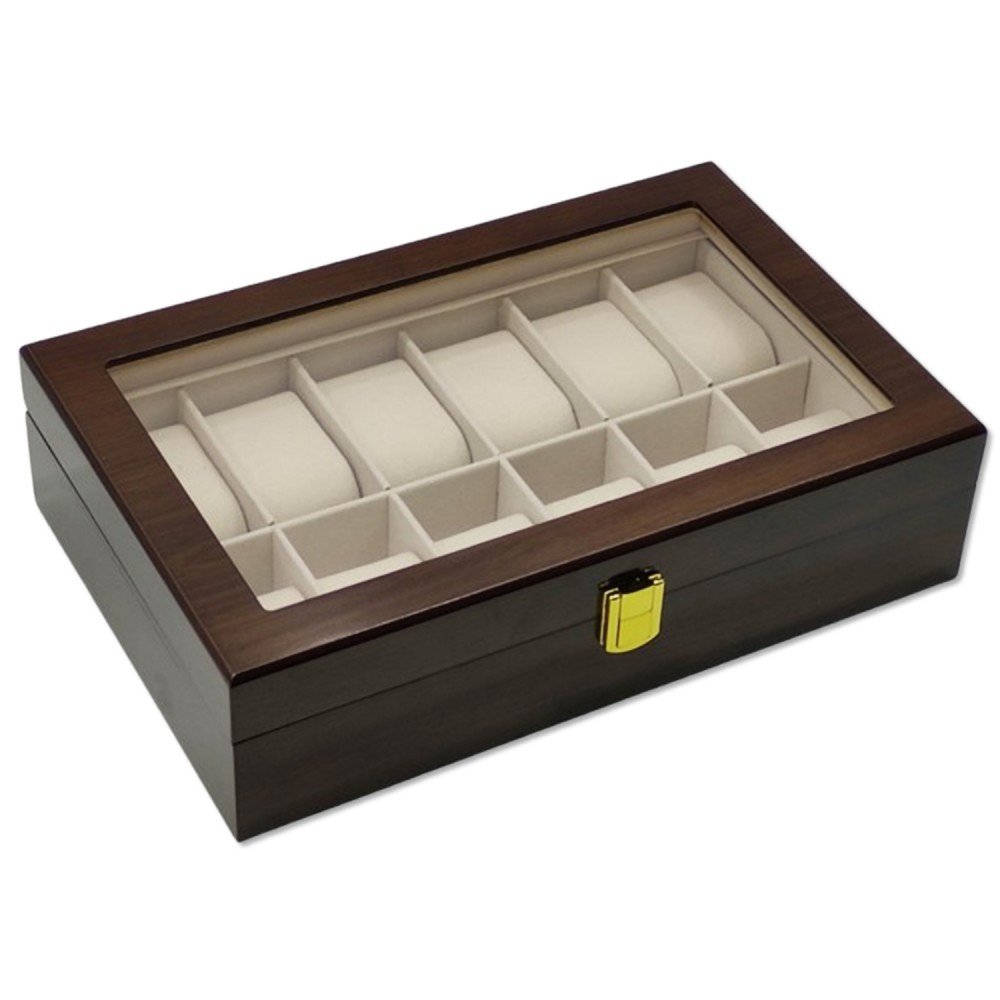 ESTOJO DE MDF COM VISOR DE VIDRO PARA 12 RELÓGIOS REF: APW43-Z