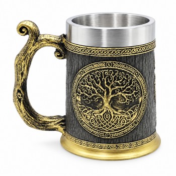 CANECA MODELO ÁRVORE DA VIDA COM ALÇA CAPACIDADE 600ML EM METAL INOX E REVESTIDA DE RESINA DE PVC REF: AP230036B