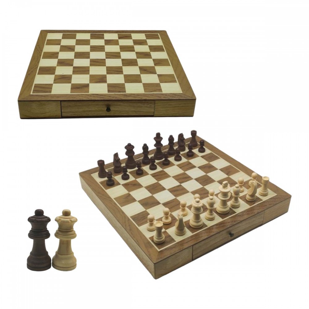 TABULEIRO DE XADREZ COM GAVETA 32PÇS EM MADEIRA MDF REF: APW3303A
