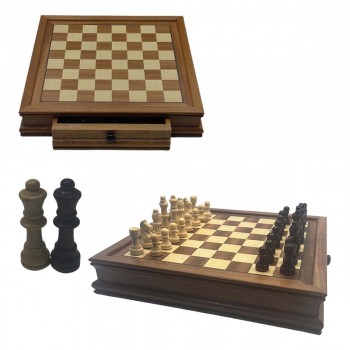 TABULEIRO DE XADREZ COM GAVETA 32PÇS MAGNÉTICAS EM MADEIRA MDF REF: APZF3131
