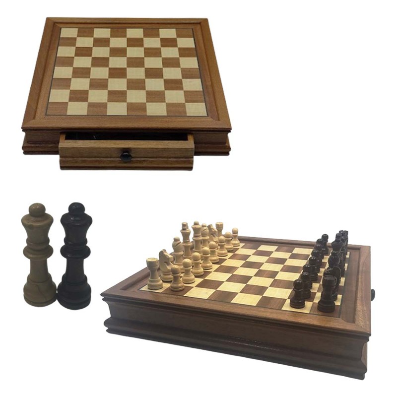 TABULEIRO DE XADREZ COM GAVETA 32PÇS MAGNÉTICAS EM MADEIRA MDF REF: APZF3131