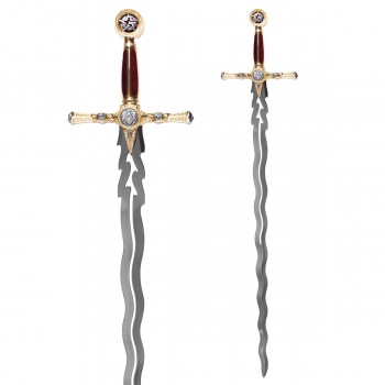 ESPADA DECORATIVA COM LÂMINA SEM CORTE E SUPORTE DE MADEIRA REF: PFL25963