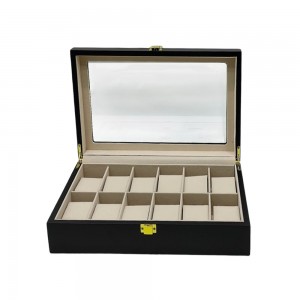 PORTA RELÓGIO NA COR PRETO FORRADO INTERNAMNETE COM ALMOFADAS E ESPONJAS EM MADEIRA REF: APW74