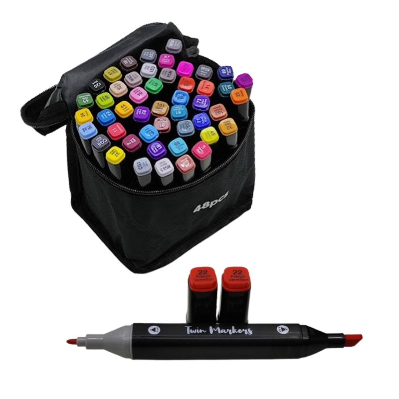 KIT COM 60 CANETAS MARCADORAS DE PONTA DUPLA PROFISSIONAL REF: APAM-060
