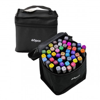 KIT COM 60 CANETAS MARCADORAS DE PONTA DUPLA PROFISSIONAL REF: APAM-060
