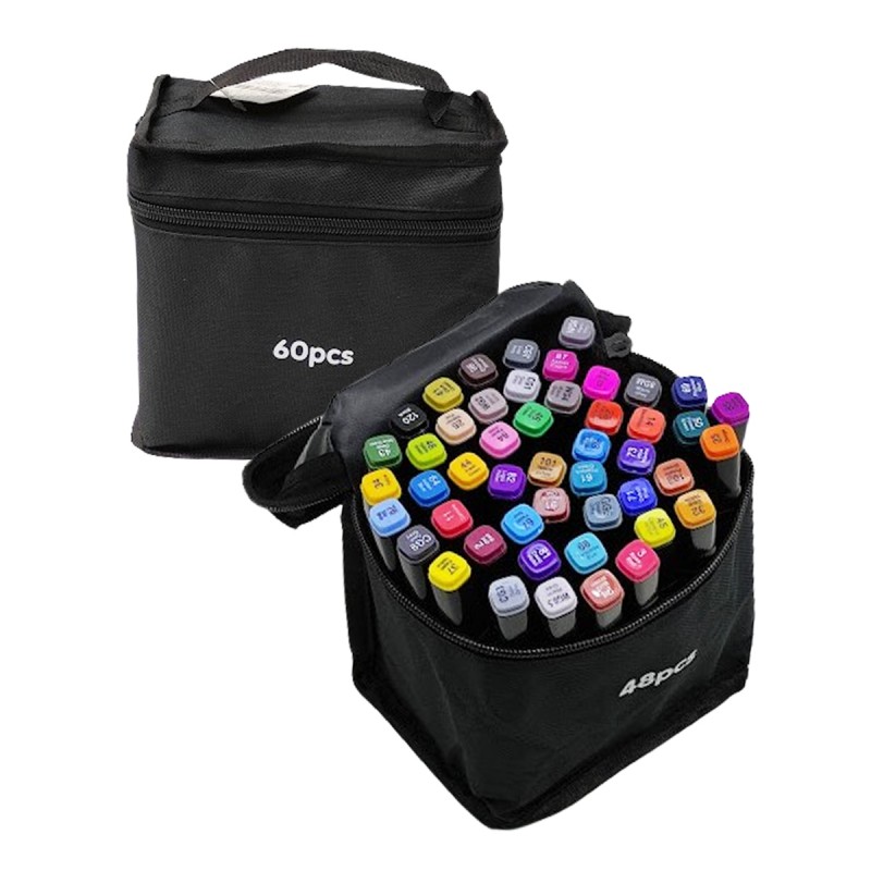 KIT COM 60 CANETAS MARCADORAS DE PONTA DUPLA PROFISSIONAL REF: APAM-060