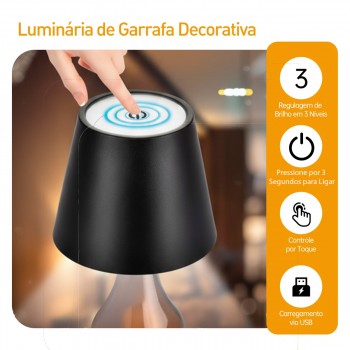 LUMINÁRIA DECORATIVA LED COM ENCAIXE PARA GARRAFA EM METAL E PLÁSTICO REF: APB06L-BL