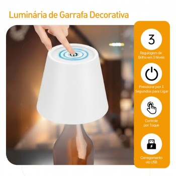 LUMINÁRIA DECORATIVA LED COM ENCAIXE PARA GARRAFA EM METAL E PLÁSTICO REF: APB06L-WH