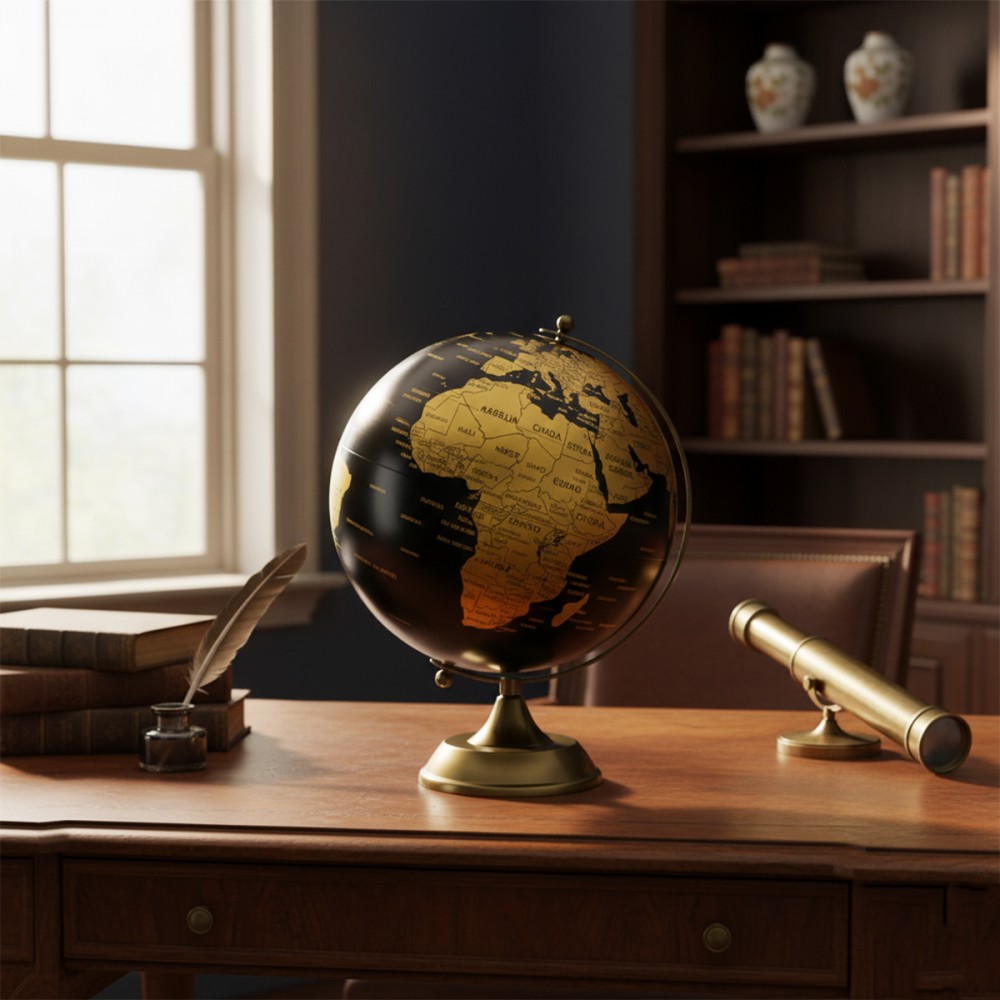 GLOBO TERRESTRE DECORATIVO EM PLÁSTICO PVC E METAL REF: APJF20008