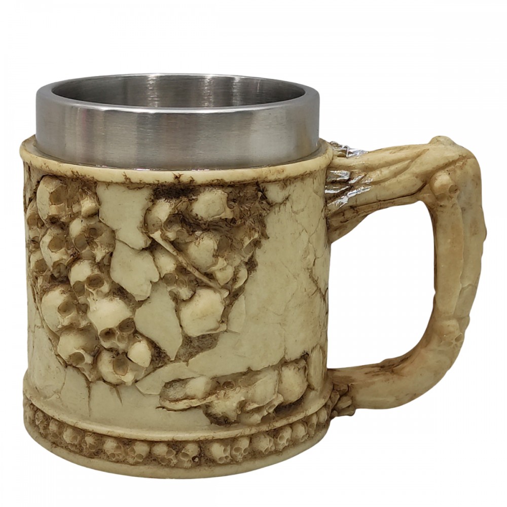 CANECA DE INOX E RESINA 600ML MODELO CAVEIRA REF: AP25001B