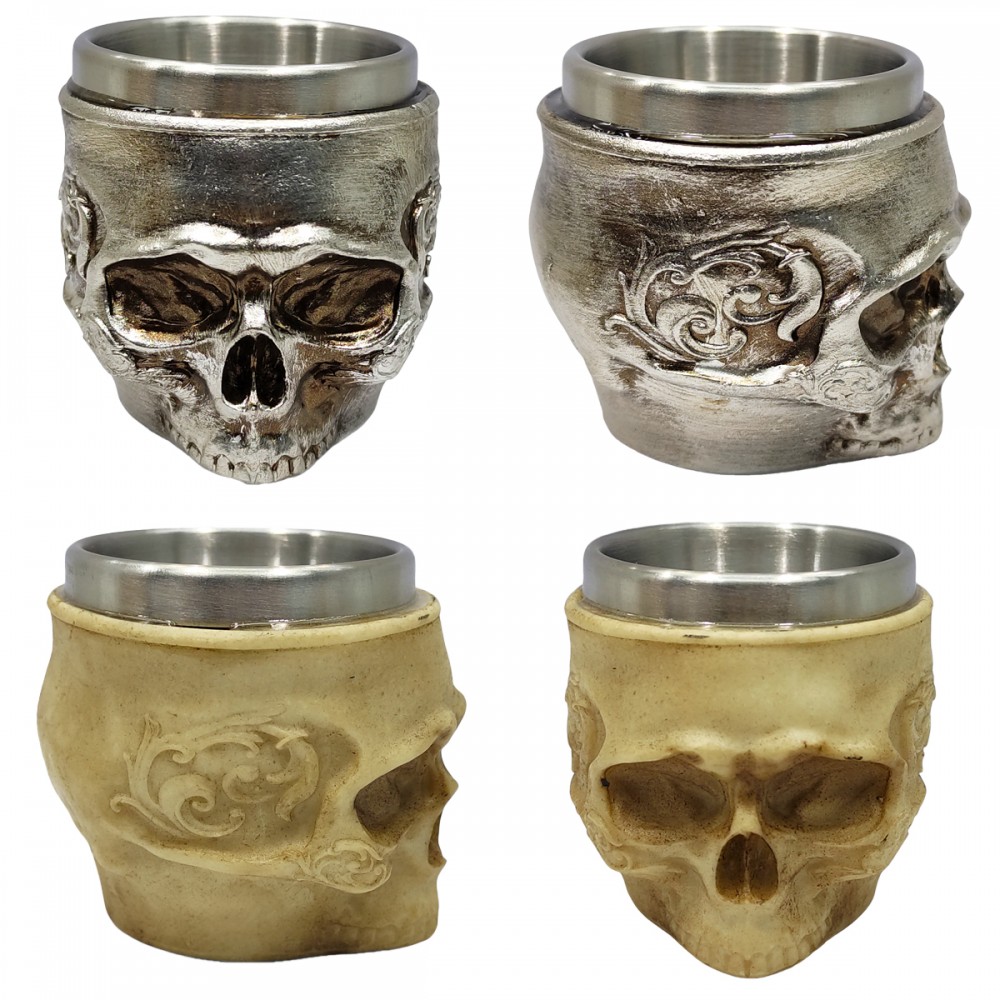 MINI COPO SHOT 50ML DE INOX E RESINA MODELO CAVEIRA REF: AP25034C