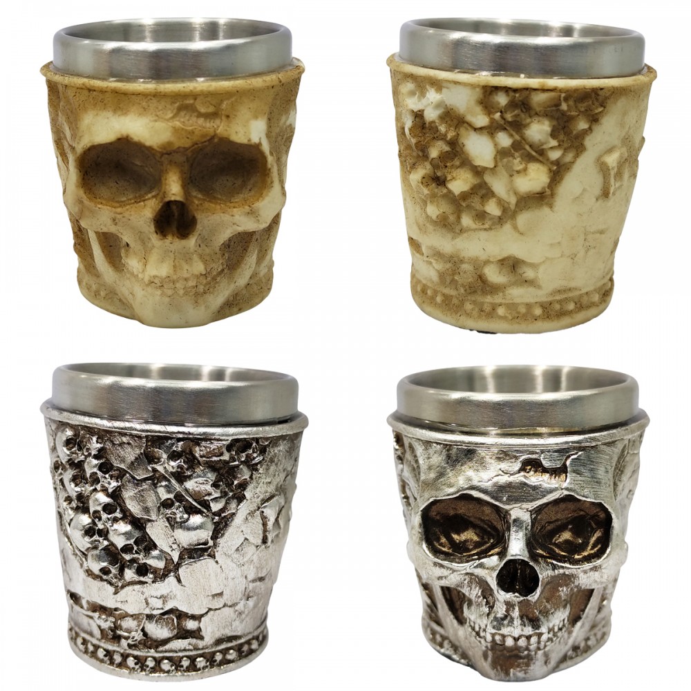 MINI COPO SHOT 50ML DE INOX E RESINA MODELO CAVEIRA REF: AP25034-1C